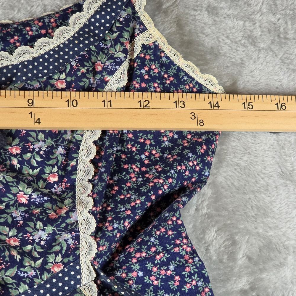VTG 70s Gunne Sax Jessica Blue Calico Floral Prairie Dress Corset Lace Up Size 7 - Picture 8 of 14